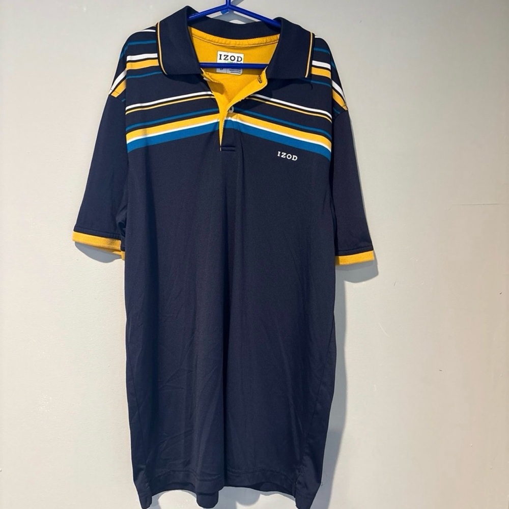 IZOD Men's Blue and Yellow Striped Polo Shirt